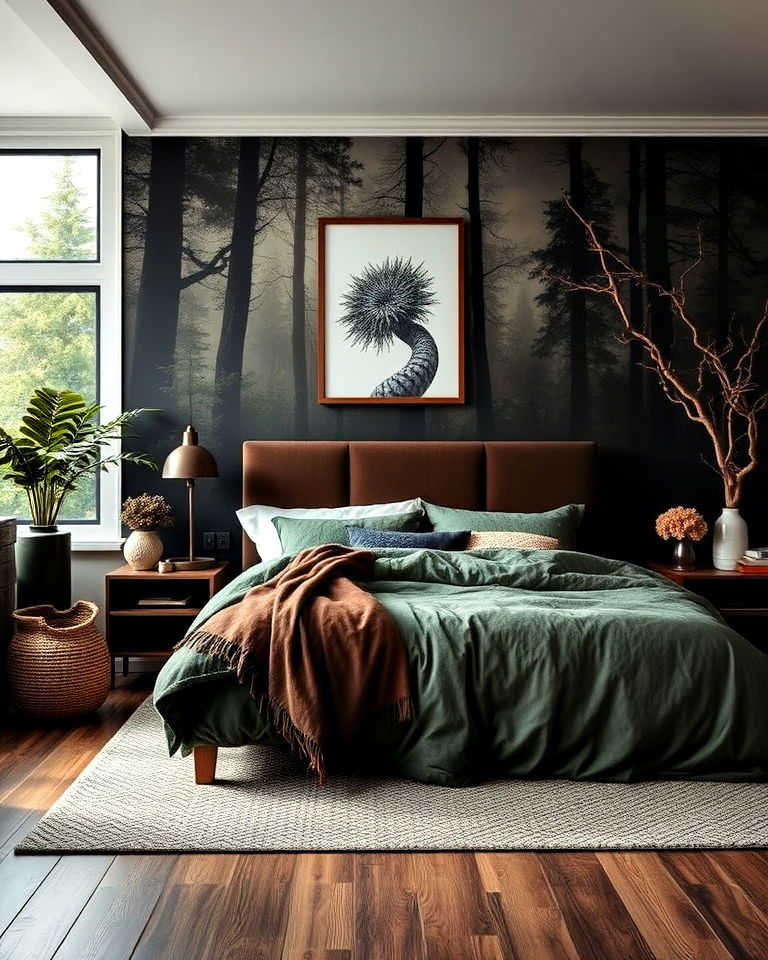 dark earthy tones for forest themed bedroom - 20 Forest-Themed Bedroom Ideas