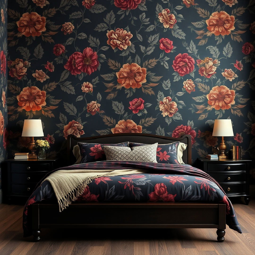 dark floral wallpaper - 25 Dark Academia Bedroom Ideas