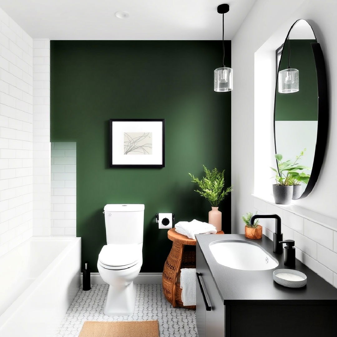 dark green accent wall for contemporary bathroom - 40 Dark Green Accent Wall Ideas