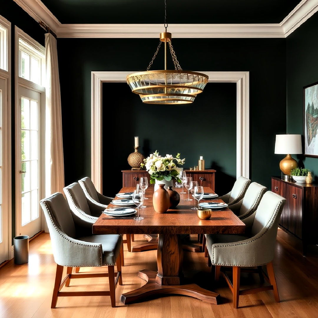 dark green accent wall for dining room - 40 Dark Green Accent Wall Ideas