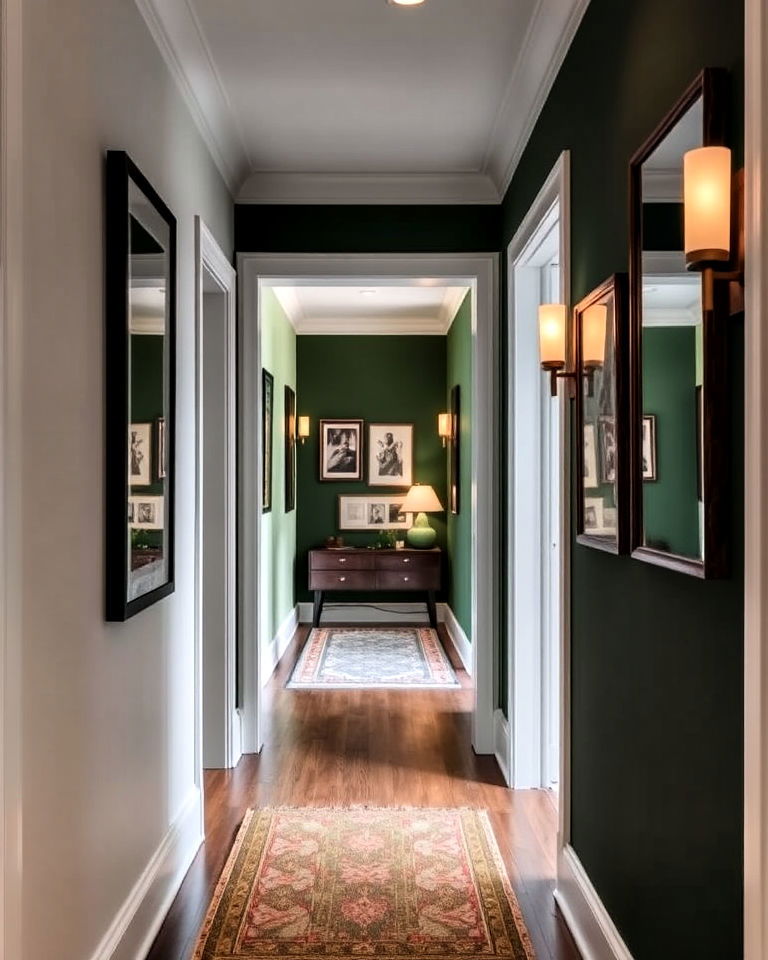 dark green accent wall for hallway - 40 Dark Green Accent Wall Ideas