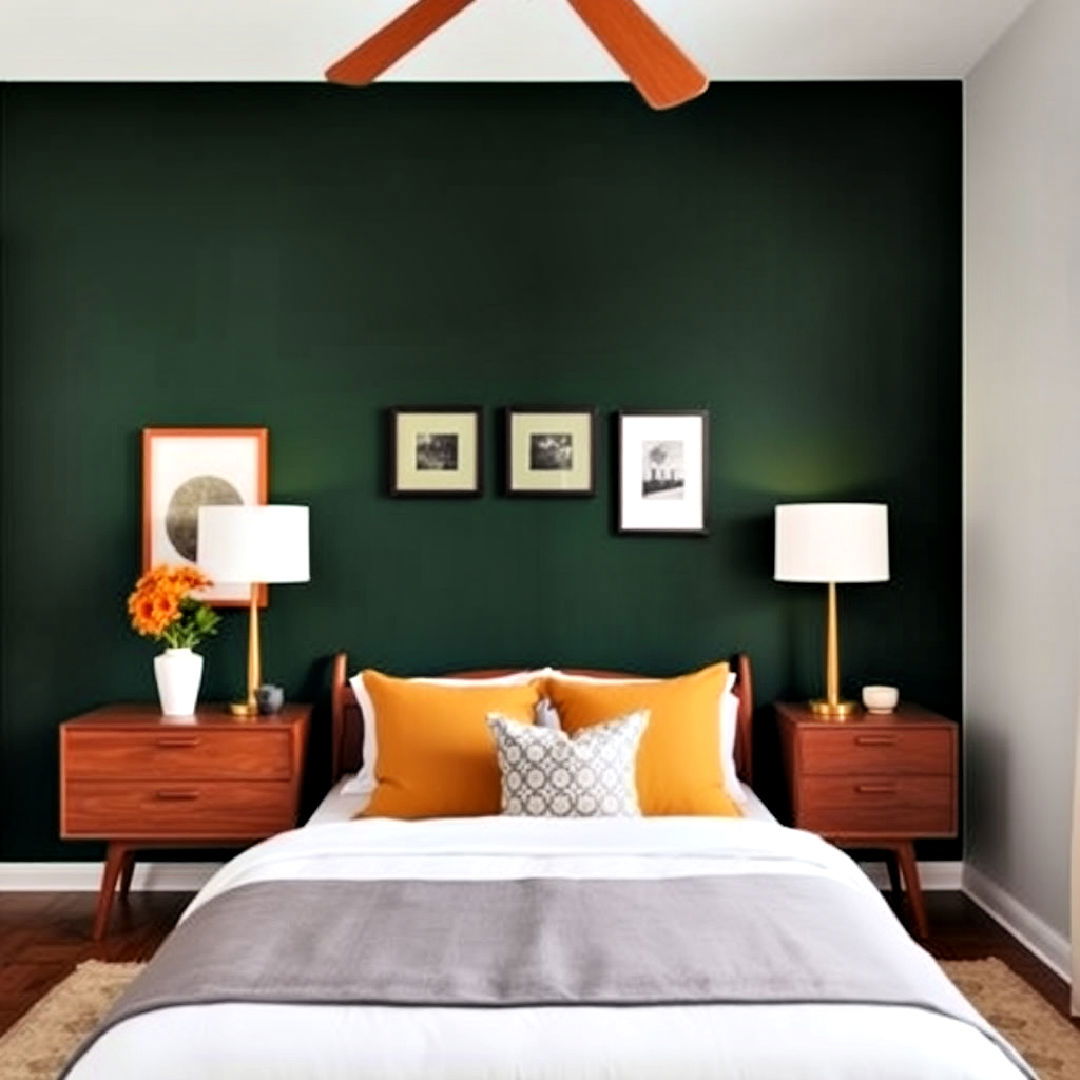 dark green accent wall for mid century modern bedroom - 40 Dark Green Accent Wall Ideas