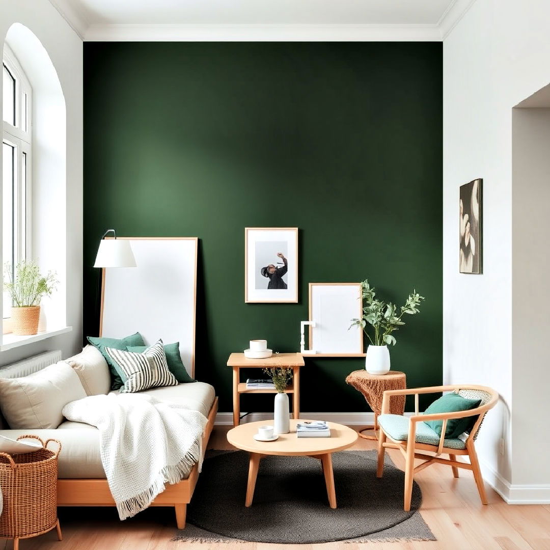 dark green accent wall for scandinavian inspired space - 40 Dark Green Accent Wall Ideas