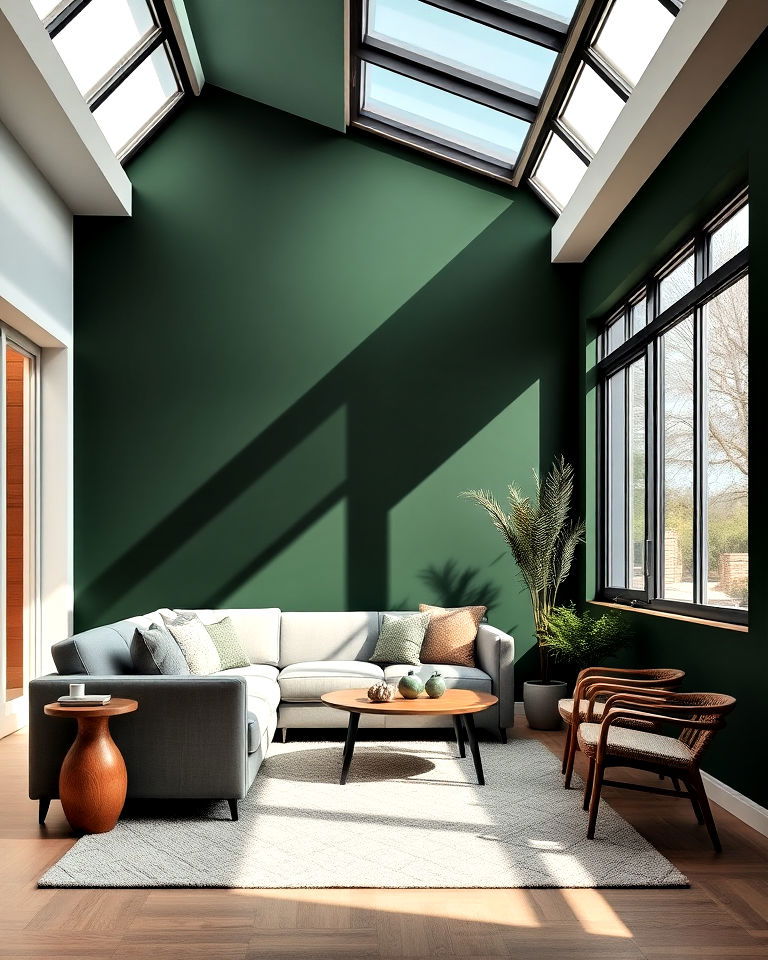 dark green accent wall with natural light ideas - 40 Dark Green Accent Wall Ideas