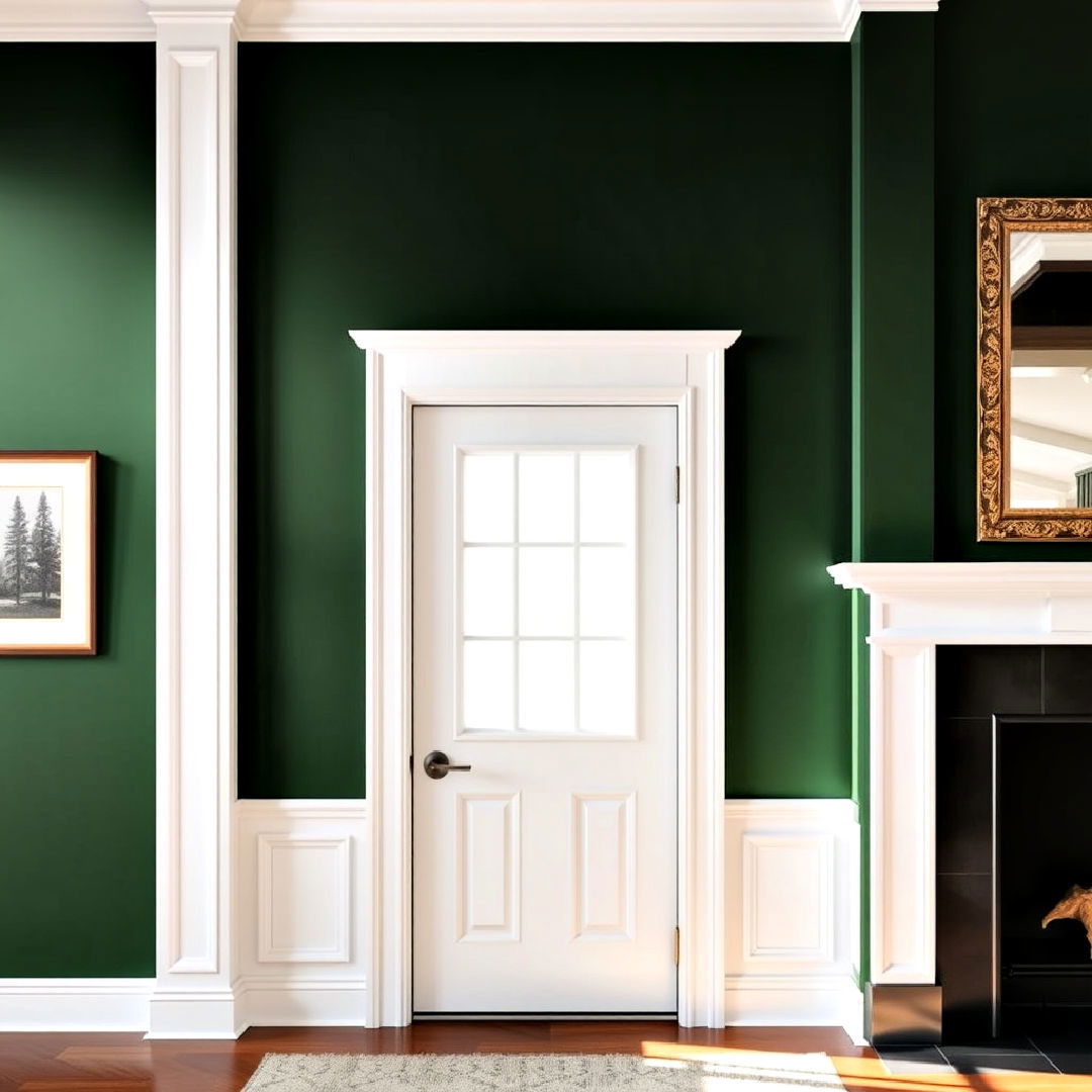 dark green accent wall with white trim - 40 Dark Green Accent Wall Ideas