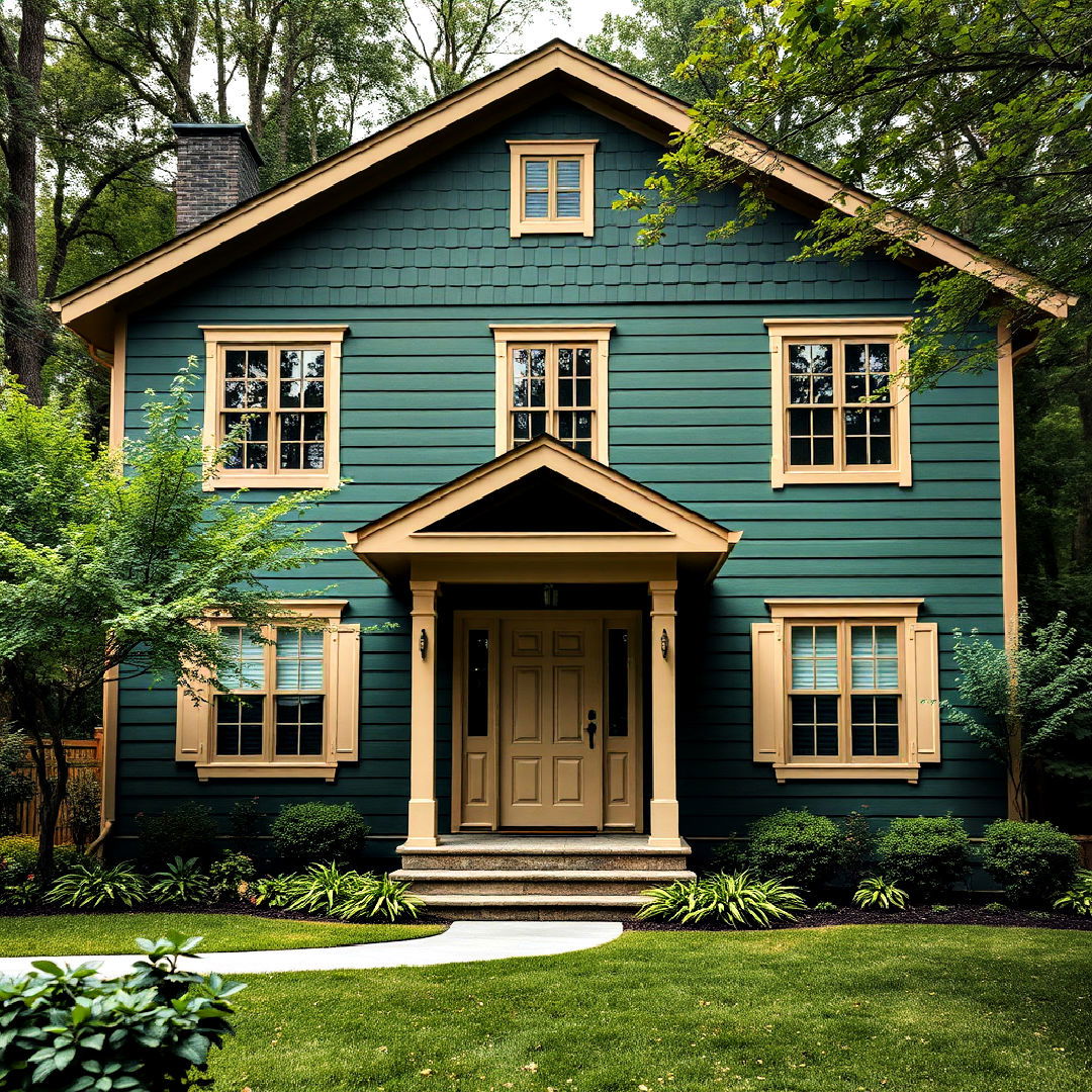 dark green and soft beige accents for exterior paint - 40 Dark Green Exterior Paint Color Schemes