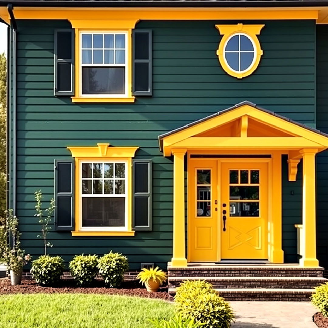 dark green and warm yellow exterior paint color scheme - 40 Dark Green Exterior Paint Color Schemes
