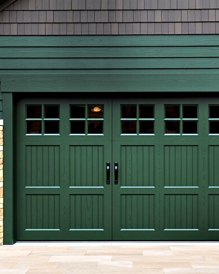 dark green door with wood grain texture - 20 Green Garage Door Ideas