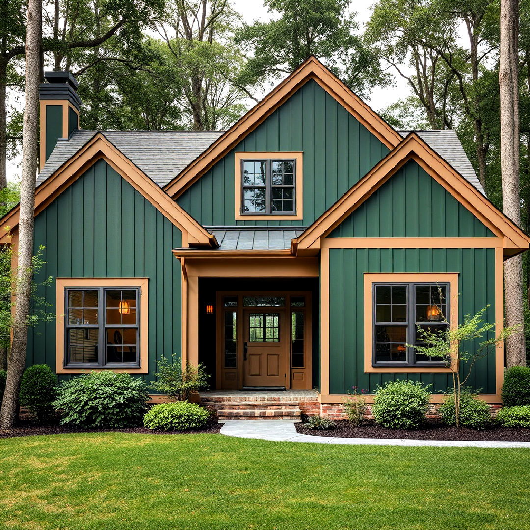 dark green exterior paint color and light brown trim - 40 Dark Green Exterior Paint Color Schemes