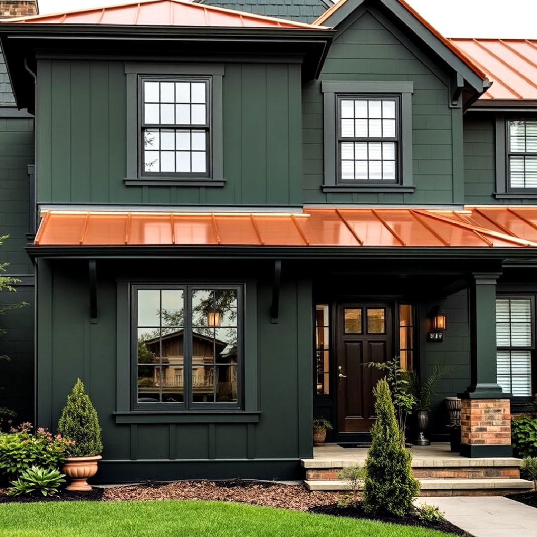 dark green exterior paint color with copper roof - 40 Dark Green Exterior Paint Color Schemes