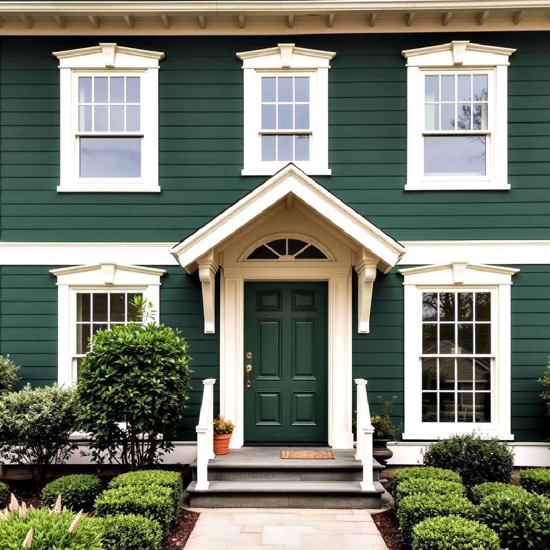 dark green exterior paint color with off white trim - 40 Dark Green Exterior Paint Color Schemes