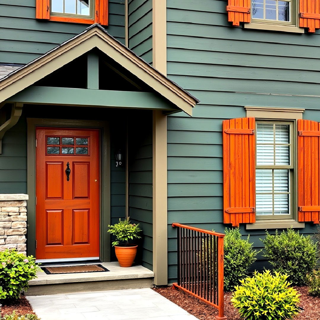dark green exterior paint color with rust accents - 40 Dark Green Exterior Paint Color Schemes