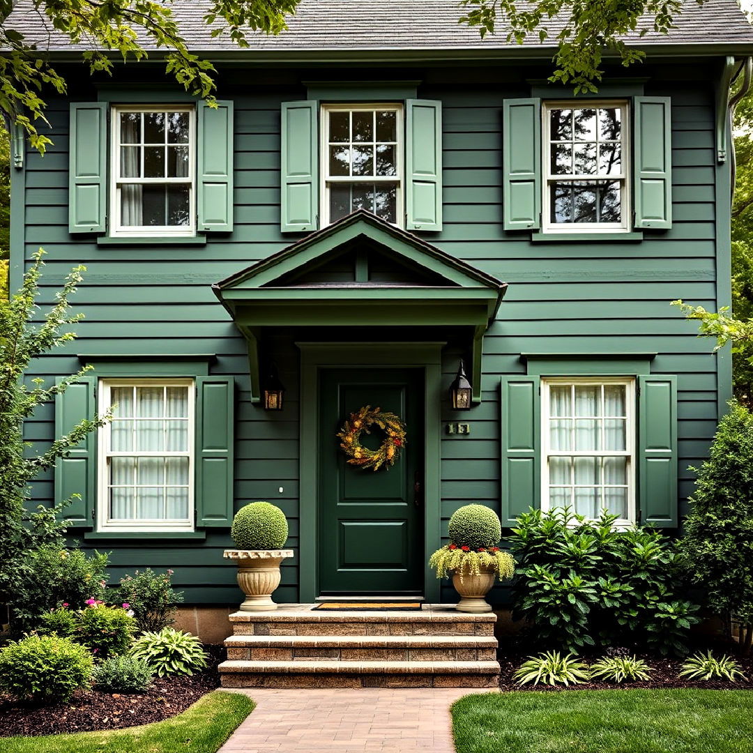 dark green exterior paint color with sage accents - 40 Dark Green Exterior Paint Color Schemes