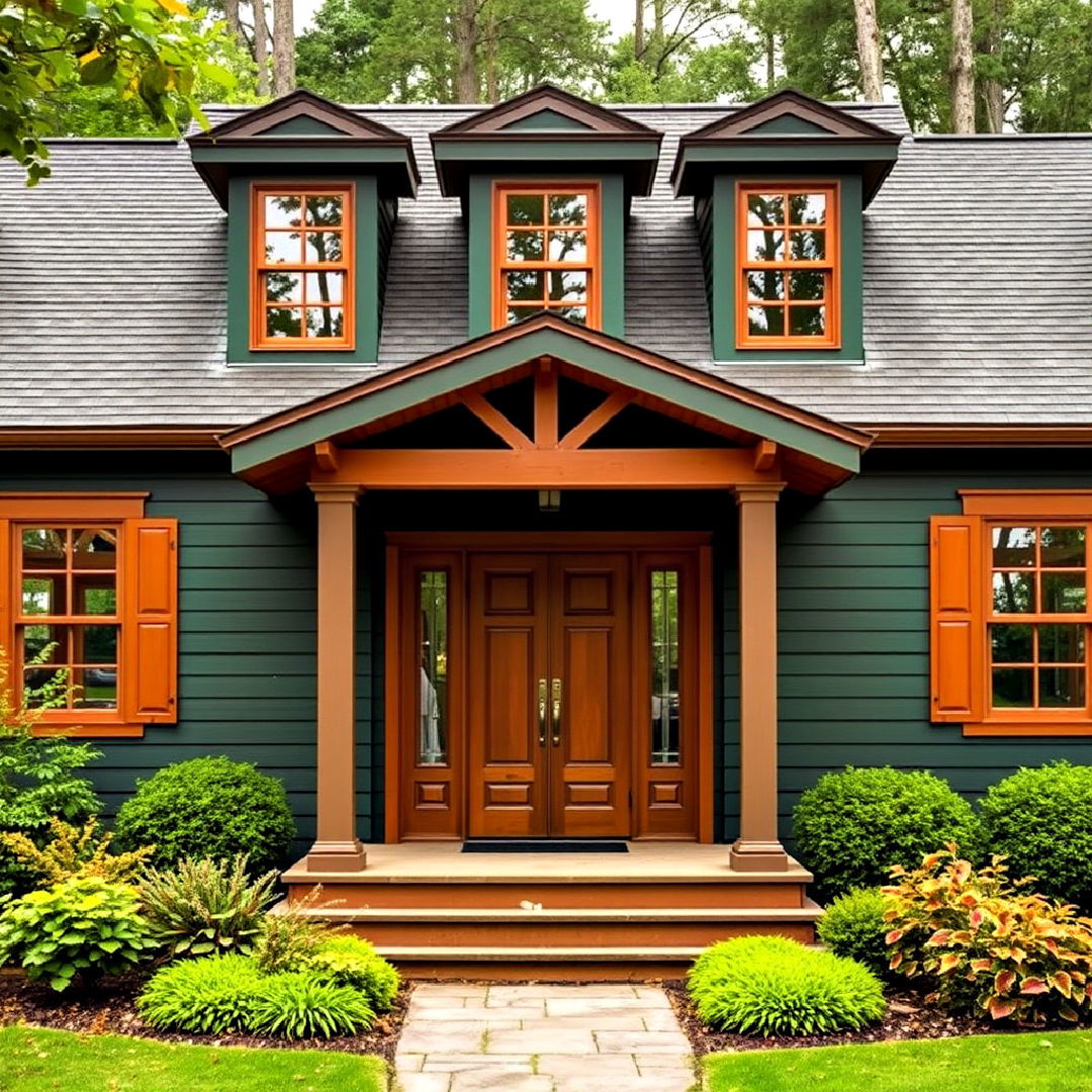dark green exterior with golden brown accents - 40 Dark Green Exterior Paint Color Schemes