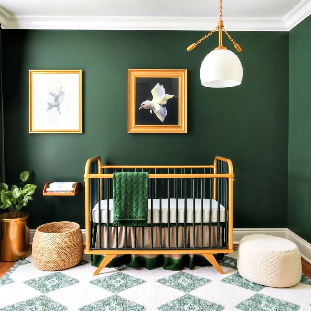 dark green nursery with gold details - 25 Dark Green Nursery Ideas