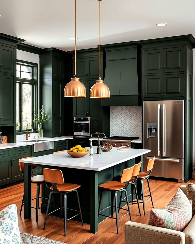 dark green open concept kitchen ideas - 40 Dark Green Kitchen Ideas