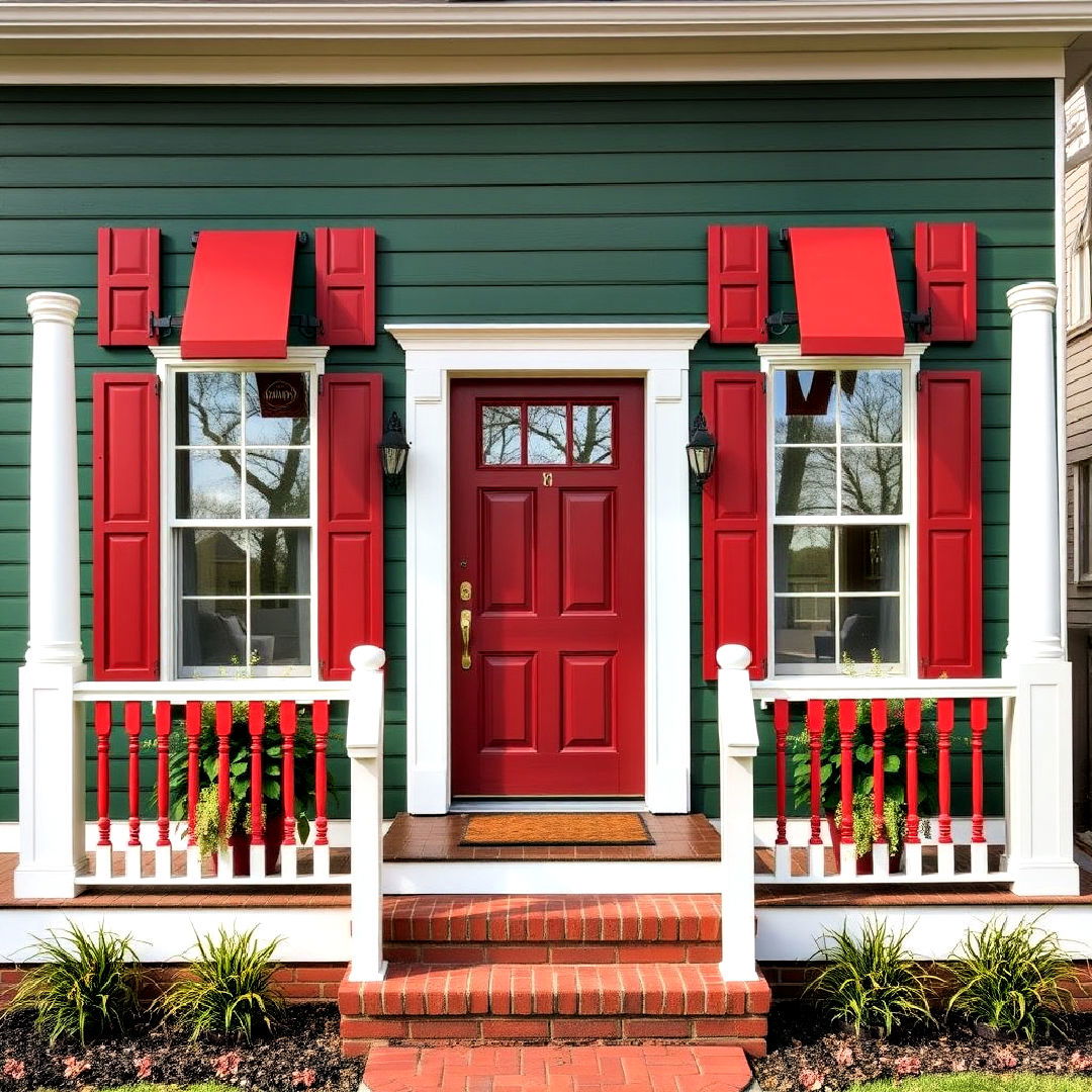 dark green paired with brick red exterior paint color - 40 Dark Green Exterior Paint Color Schemes