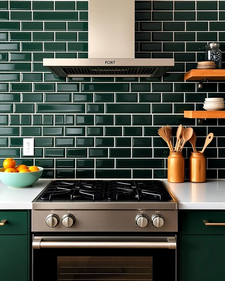 dark green subway tiles for kitchen - 40 Dark Green Kitchen Ideas