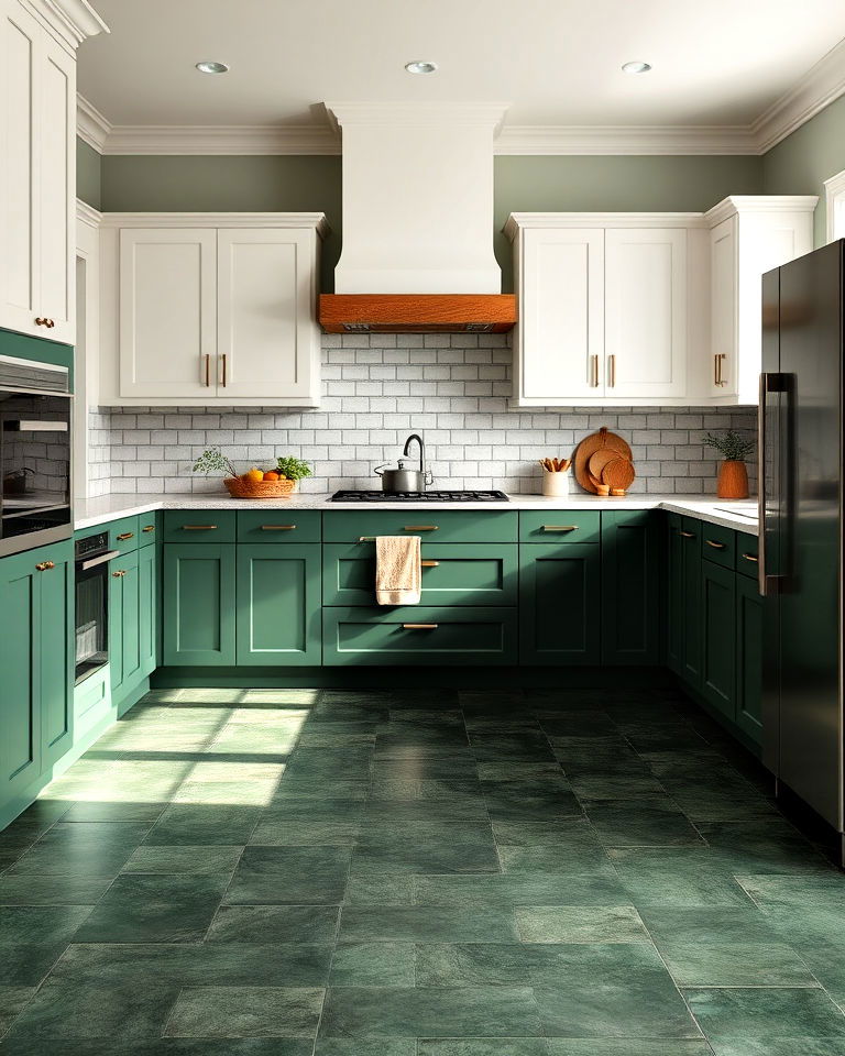dark green tile flooring for kitchen - 40 Dark Green Kitchen Ideas
