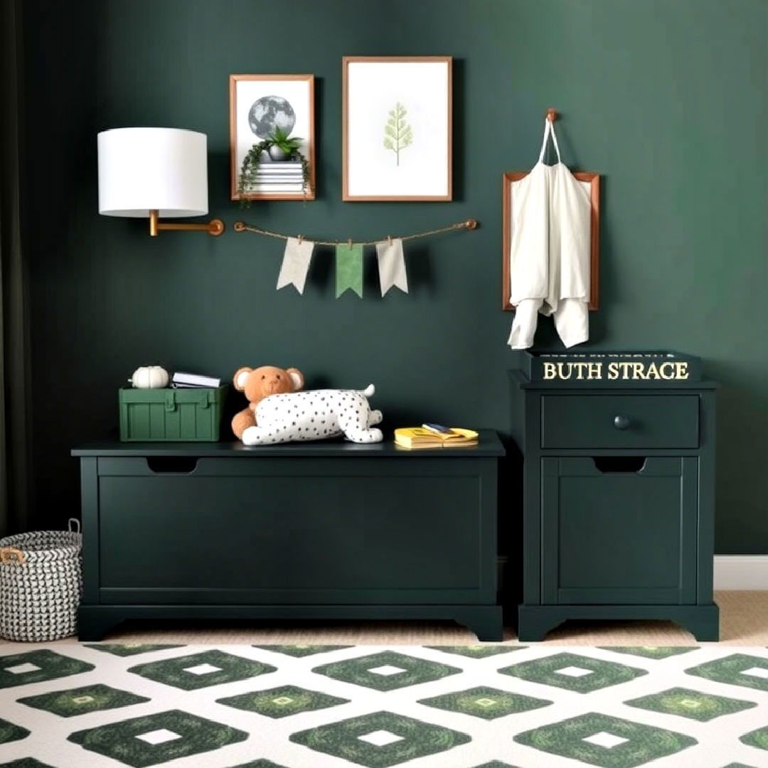 dark green toy chest - 25 Dark Green Nursery Ideas