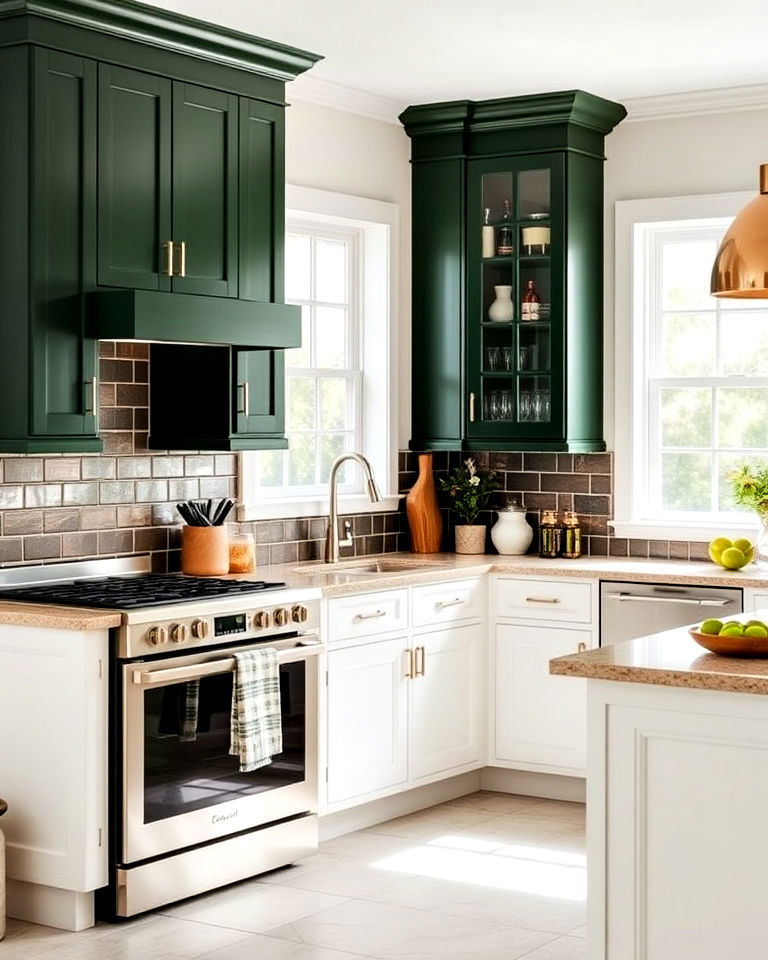 dark green upper cabinet ideas - 40 Dark Green Kitchen Ideas