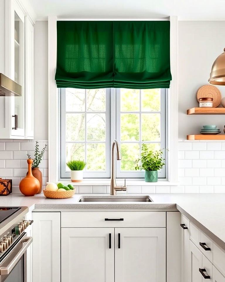 dark green window blinds - 40 Dark Green Kitchen Ideas