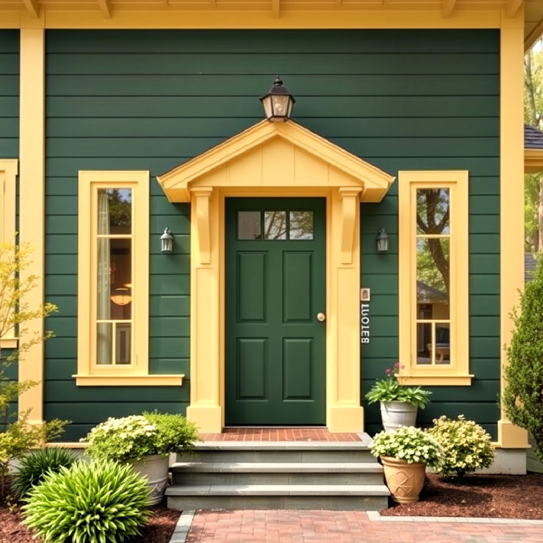 dark green with creamy yellow - 40 Dark Green Exterior Paint Color Schemes