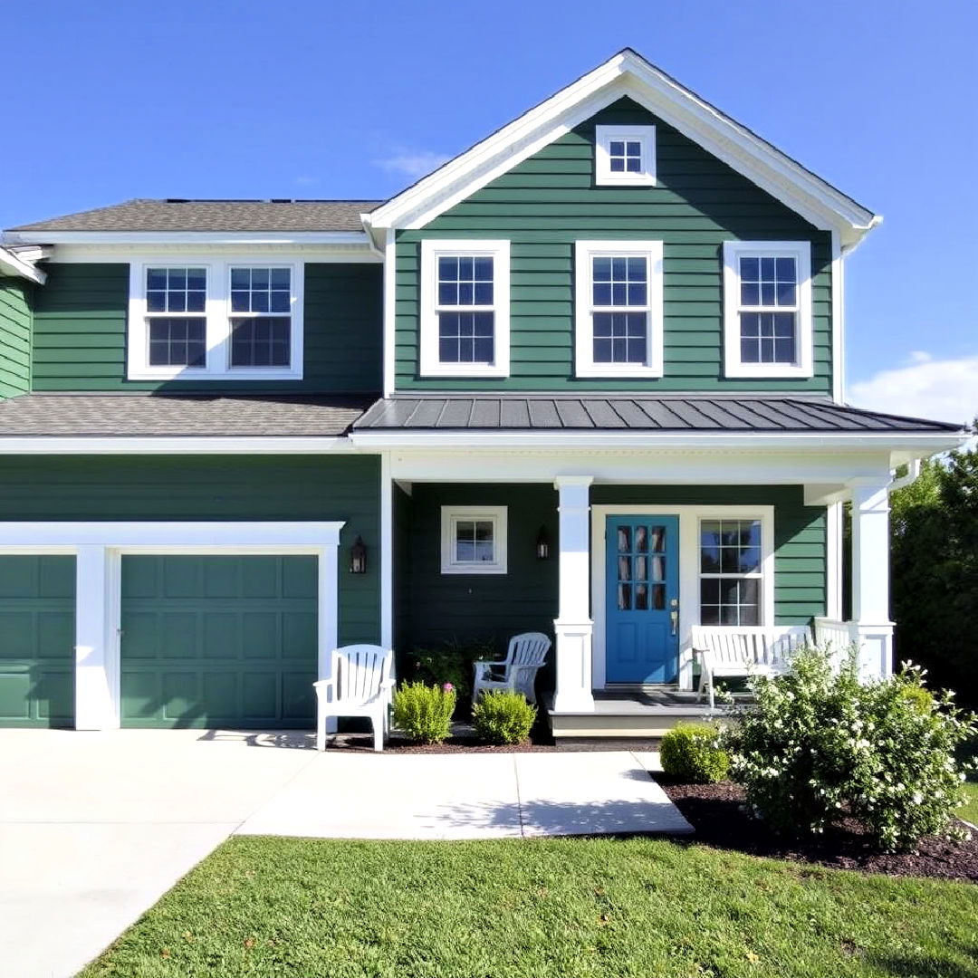 dark green with light blue accents - 40 Dark Green Exterior Paint Color Schemes