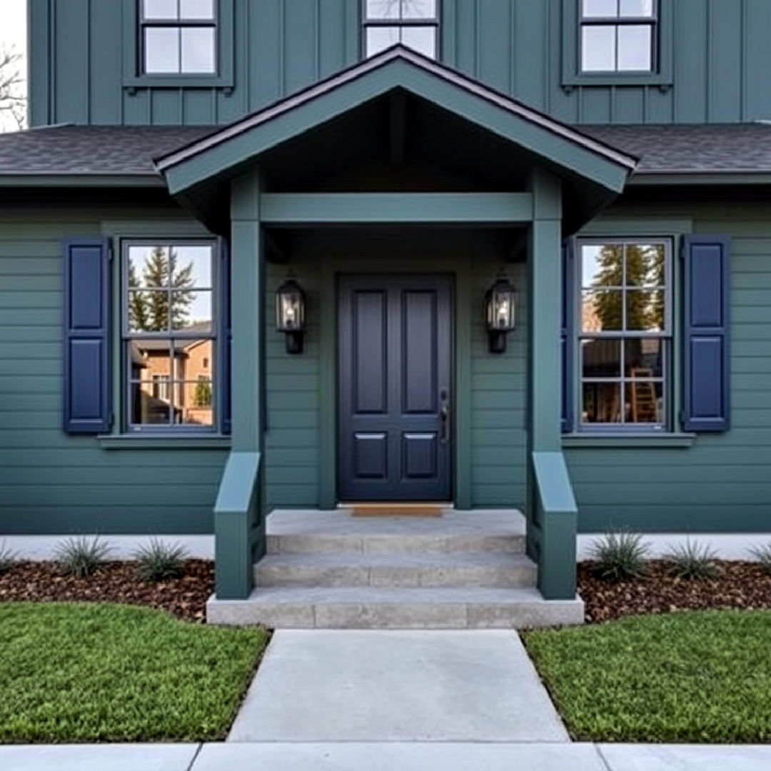 dark green with navy blue accents for exterior paint color - 40 Dark Green Exterior Paint Color Schemes