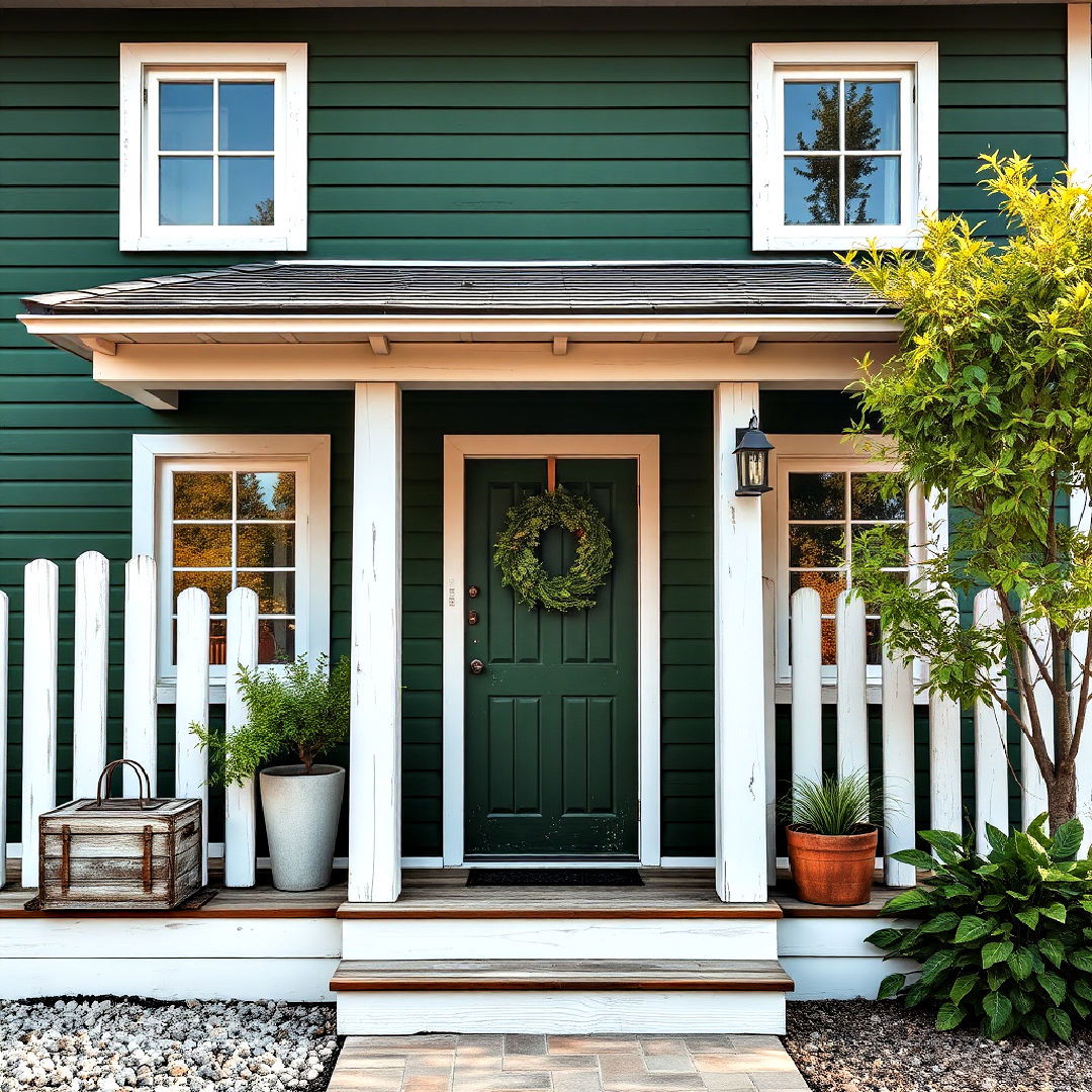 dark green with whitewashed wood ideas - 40 Dark Green Exterior Paint Color Schemes