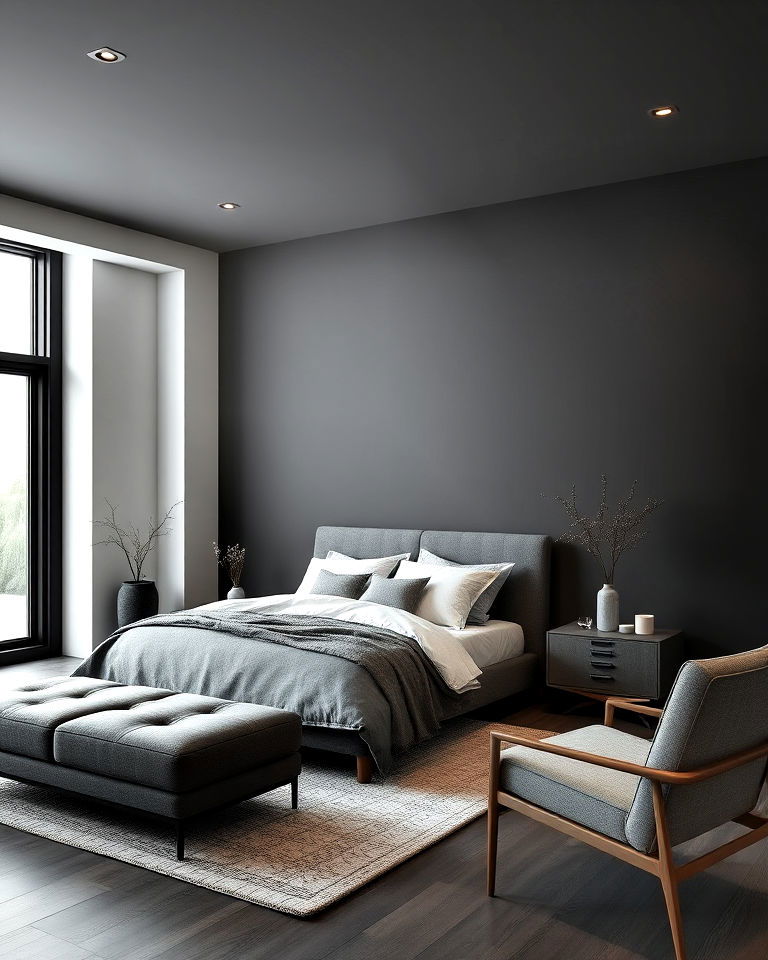 dark grey bedroom with minimalist design - 30 Dark Grey Bedroom Ideas