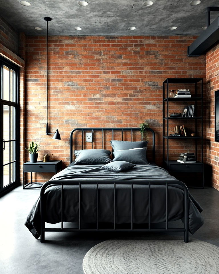 dark grey industrial theme bedroom - 30 Dark Grey Bedroom Ideas