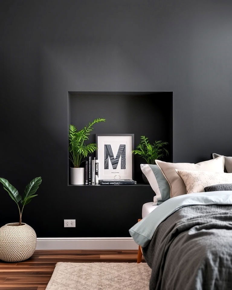 dark grey wall niche for bedroom - 30 Dark Grey Bedroom Ideas