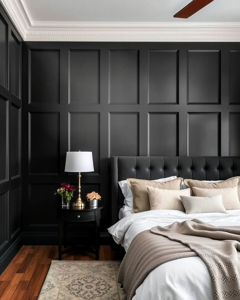 dark grey wall panelling for bedroom - 30 Dark Grey Bedroom Ideas