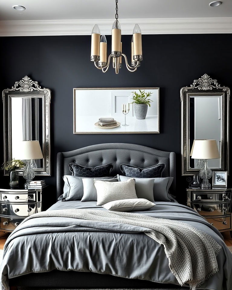 dark grey with silver accents for bedroom - 30 Dark Grey Bedroom Ideas