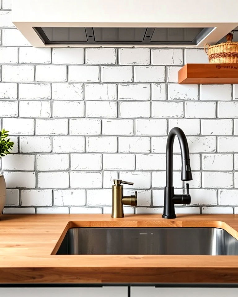dark grout and classic white subway tile - 20 Rustic White Kitchen Ideas