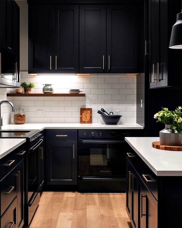 dark kitchen cabinets and black appliances - 20 Small Kitchen with Black Appliances Ideas