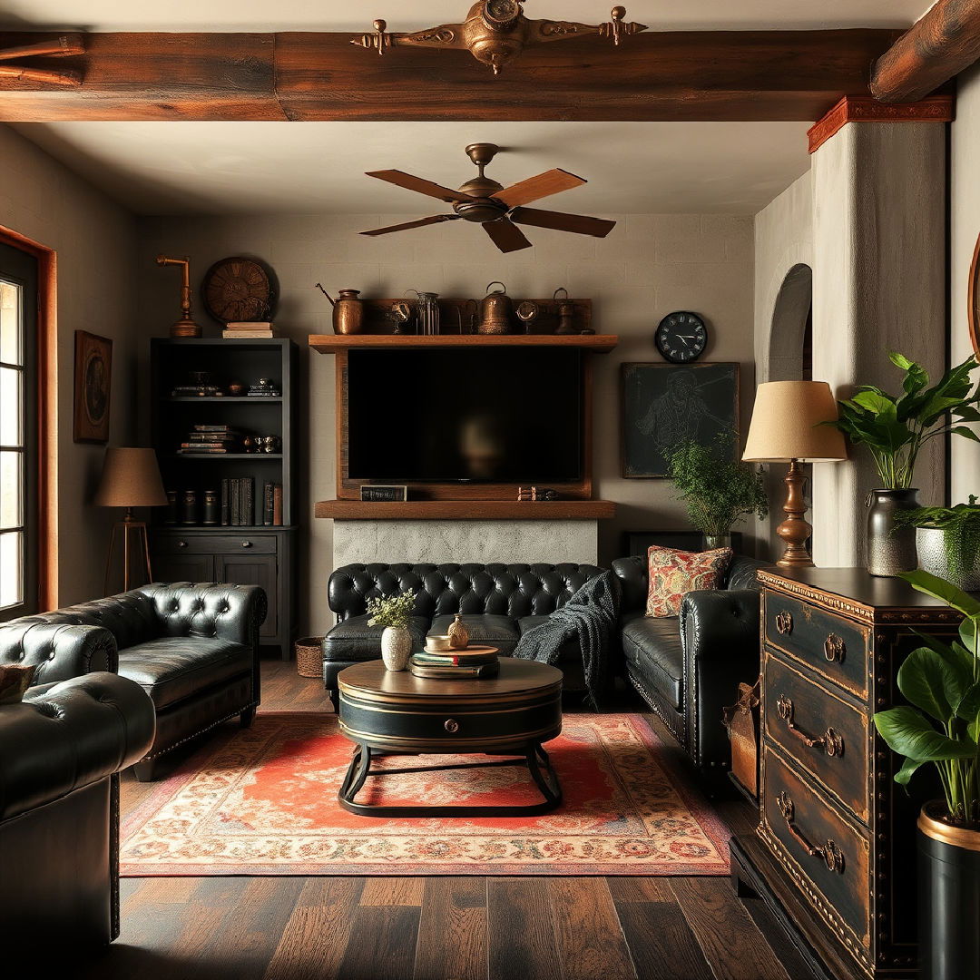 dark leather and metal accents for decor - 25 Steampunk Interior Design Ideas
