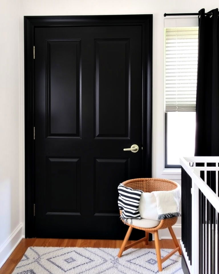 dark painted door for black nursery - 25 Black Nursery Ideas