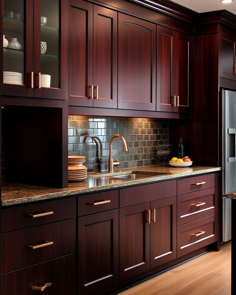 dark rosewood cabinets for luxurious feel - 30 Dark Wood Kitchen Cabinets