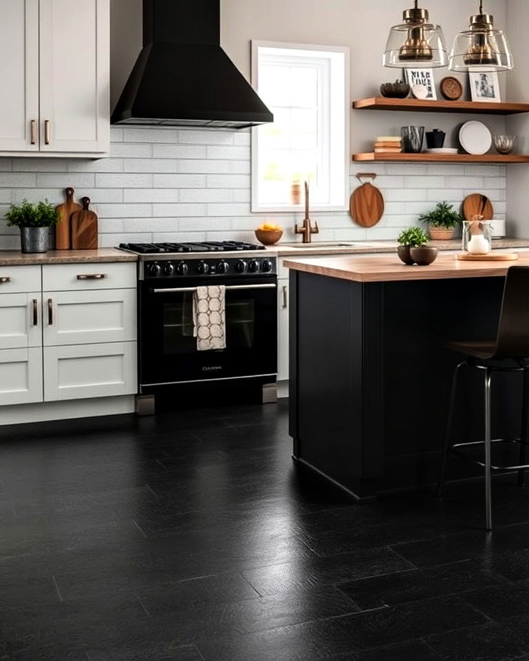 dark slate finish linoleum floor - 20 Linoleum Kitchen Flooring Ideas