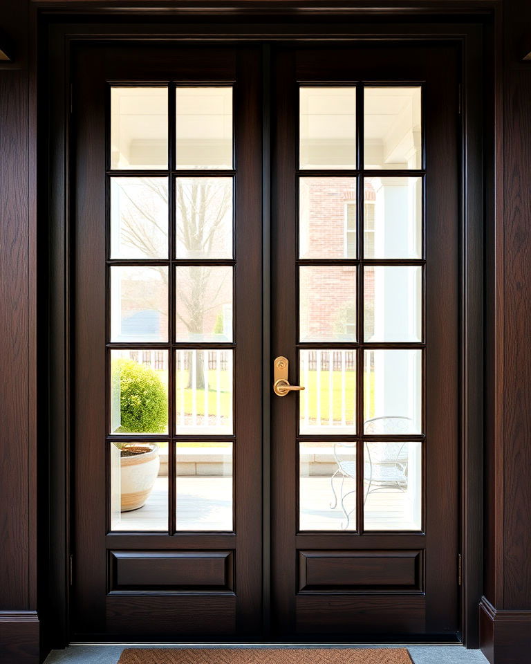 dark stained wooden door with beveled glass - 20 Colonial Front Door Ideas