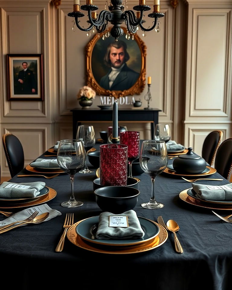 dark tableware for dark academia dining room - 20 Dark Academia Dining Room Ideas