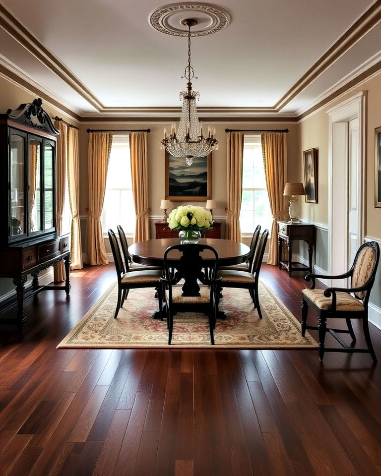 dark walnut flooring for traditional dining room - 20 Dark Walnut Floors for Rooms