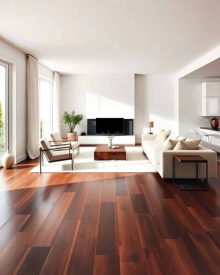 dark walnut floors and light walls for living room - 20 Dark Walnut Floors for Rooms