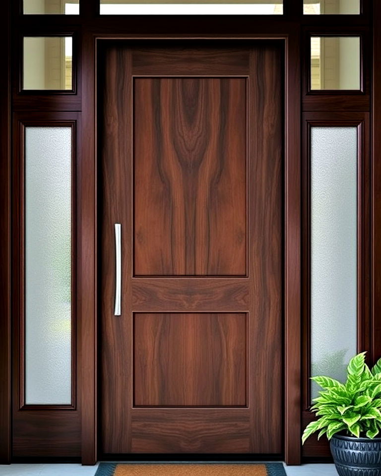 dark walnut front door with frosted glass panels - 15 Brown Front Door Ideas