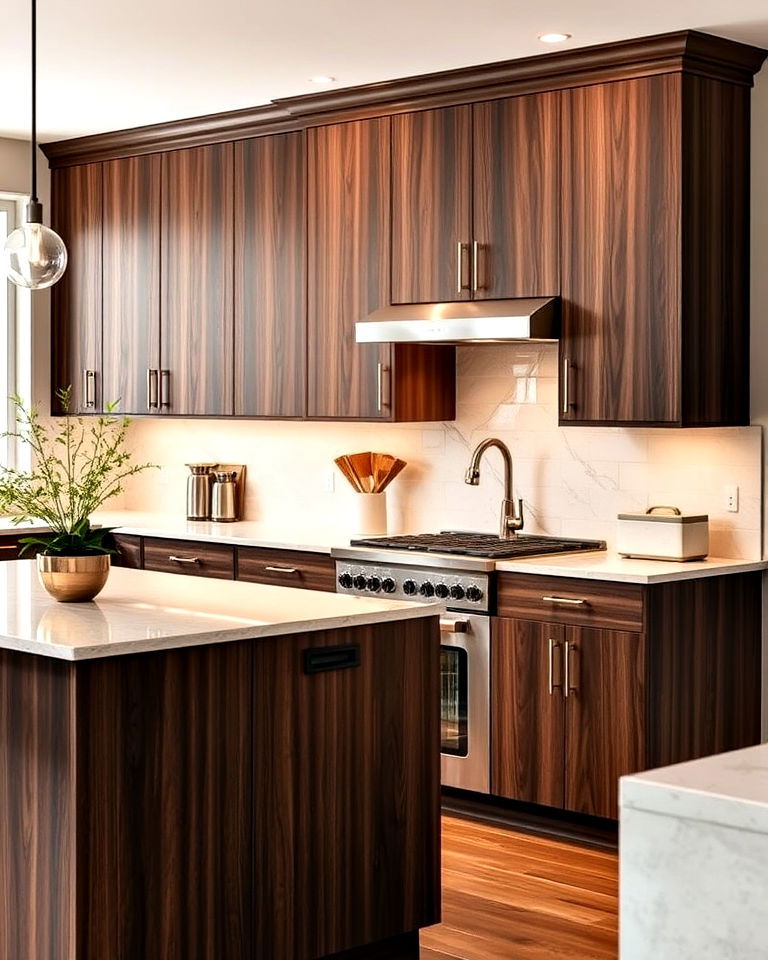 dark walnut veneer cabinets for kitchen - 30 Dark Wood Kitchen Cabinets