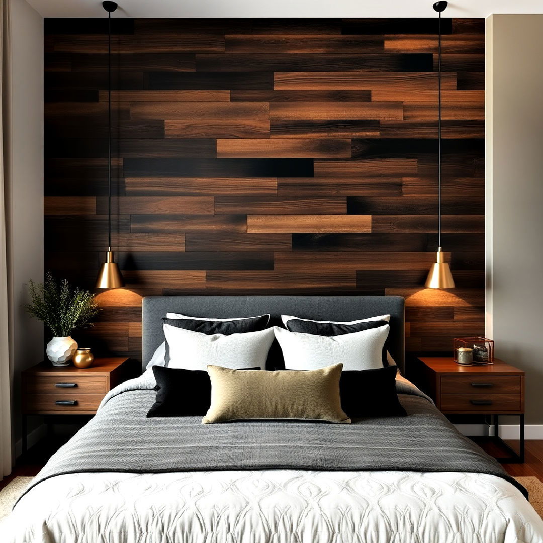 dark wood bedroom with accent wall - 20 Dark Wood Bedroom Ideas