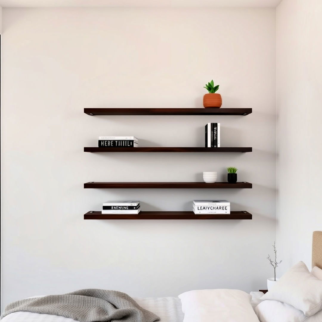dark wood bedroom with floating shelves - 20 Dark Wood Bedroom Ideas