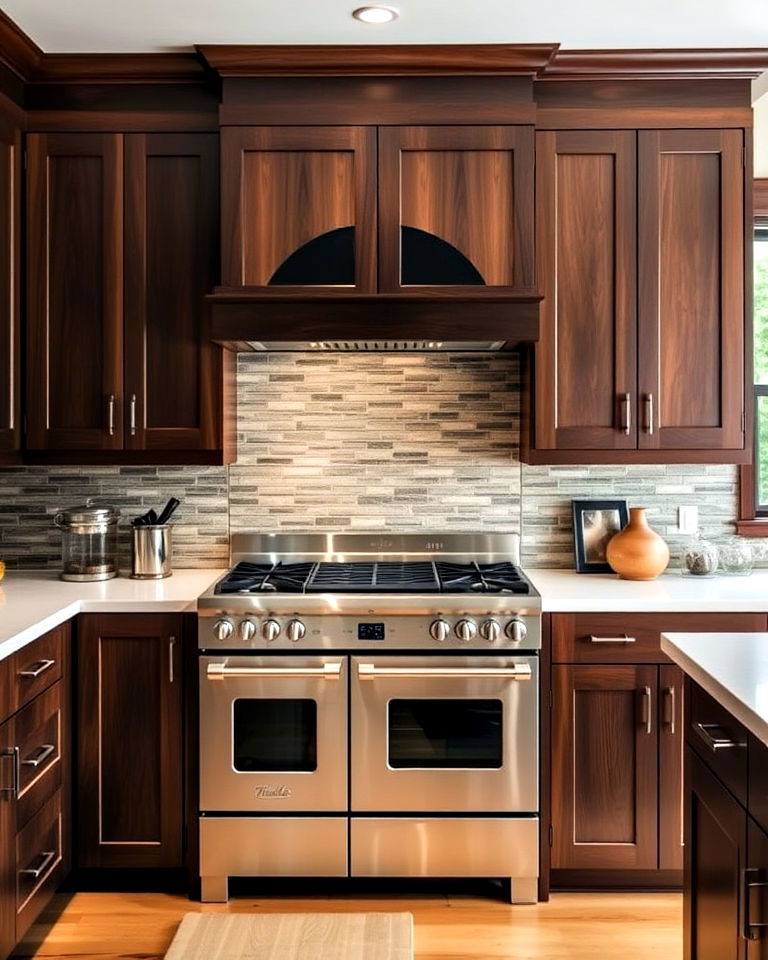 dark wood cabinetry and stainless steel appliances - 25 Kitchen With Stainless Steel Appliances